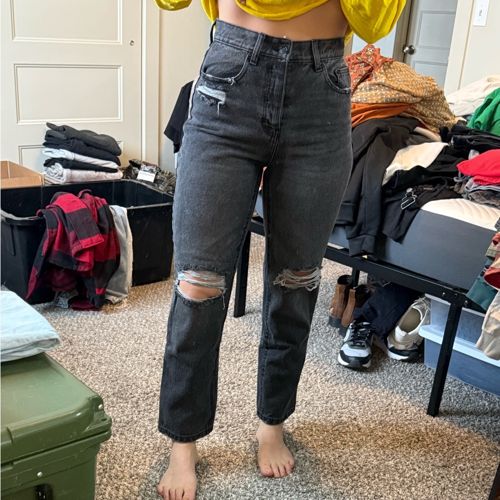 Distressed Black Women's 90s Straight Jeans